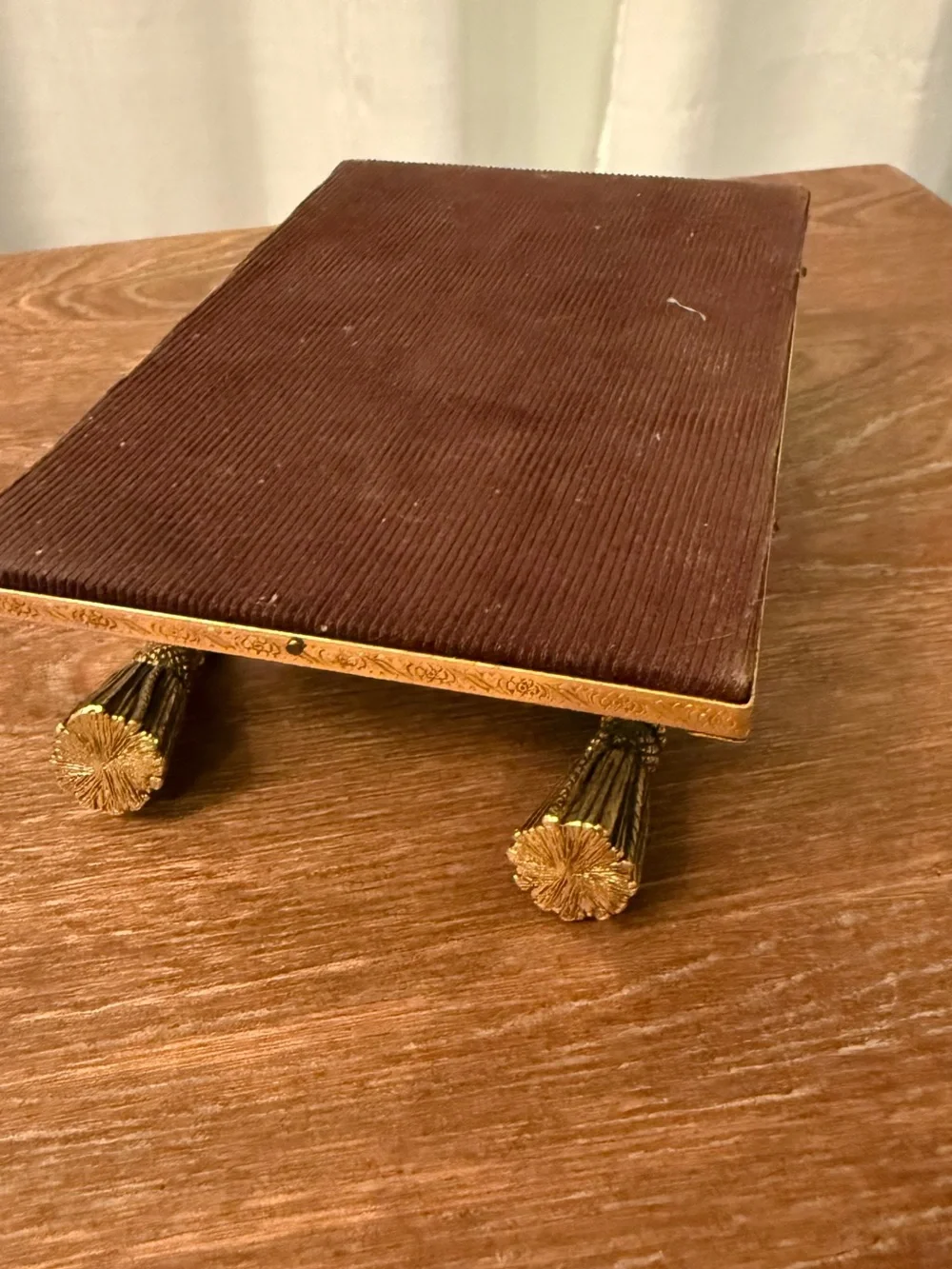 Vintage Brass Napkin Holder Mirrored Tray Tassel Handles Hollywood Regency Decor
